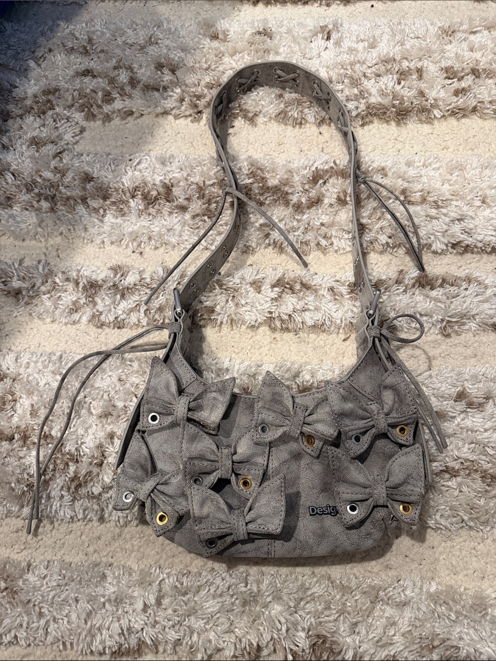Desigual Gray Bow-Accent Shoulder Bag